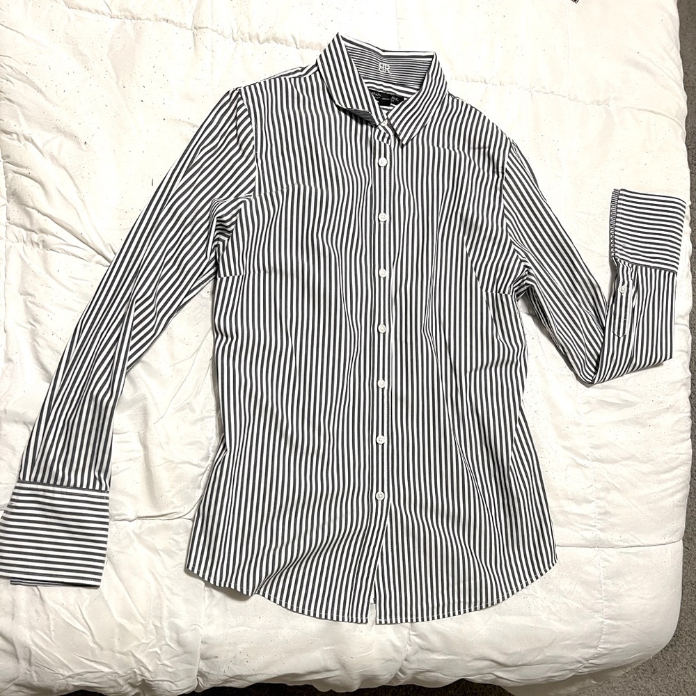Banana Republic Riley Tailored Fit Button Down Dark Blue White Striped Size 2